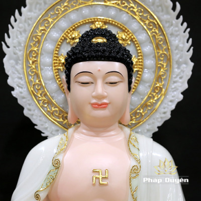 Alternative view of Tượng Dược Sư Ngồi Đài Sen, Màu Thiên Thanh, Bằng Bột Đá Cẩm Thạch, Cao 48cm