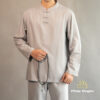 Bộ Nam Cổ Trụ Dài Tay Vải Linen Hàn Quốc Màu Xám, Nhiều Size - ảnh 1