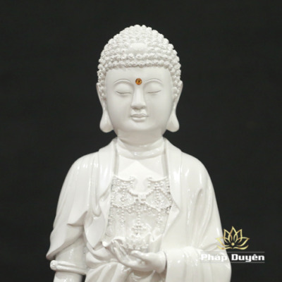 Alternative view of Tượng Phật A Di Đà Mầu Trắng Tịnh Tông, Bằng Composite, Cao 36cm