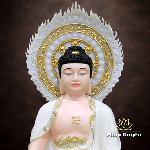 Tượng Phật Thích Ca Mâu Ni Ngồi Đài Sen Có Lá Đề, Bằng Bột Đá Cẩm Thạch Màu Thiên Thanh, Cao 40-66cm - ảnh 12