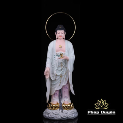 Alternative view of Bộ Tượng Tây Phương Tam Thánh Đứng Đài Sen Mạ Vàng Có Hào Quang, Bằng Bột Đá, Nhiều Kích Thước