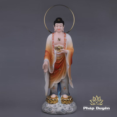 Alternative view of Bộ Tượng Tây Phương Tam Thánh Sơn Mầu Đứng Đài Sen Mạ Vàng Có Hào Quang, Bằng Bột Đá, Nhiều Kích Thước