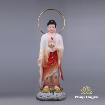 Alternative view of Bộ Tượng Tây Phương Tam Thánh Đứng Đài Sen Mạ Vàng Có Hào Quang, Bằng Bột Đá, Sơn Mầu, Nhiều Kích Thước