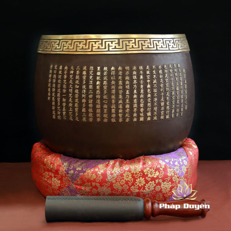 Bộ Chuông Chữ Phật Tâm Kinh Nổi, Mõ Rồng Gỗ Thảo Hoa Lê, Kích Thước 16inch (40cm) - Ảnh 3