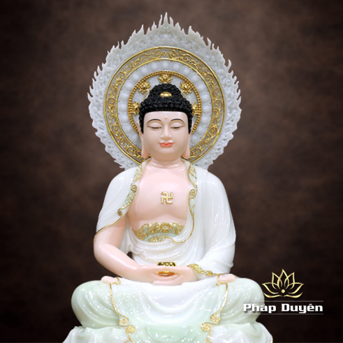 Tượng Phật Thích Ca Mâu Ni Ngồi Đài Sen Có Lá Đề, Bằng Bột Đá Cẩm Thạch Màu Thiên Thanh, Cao 40-66cm - ảnh 14
