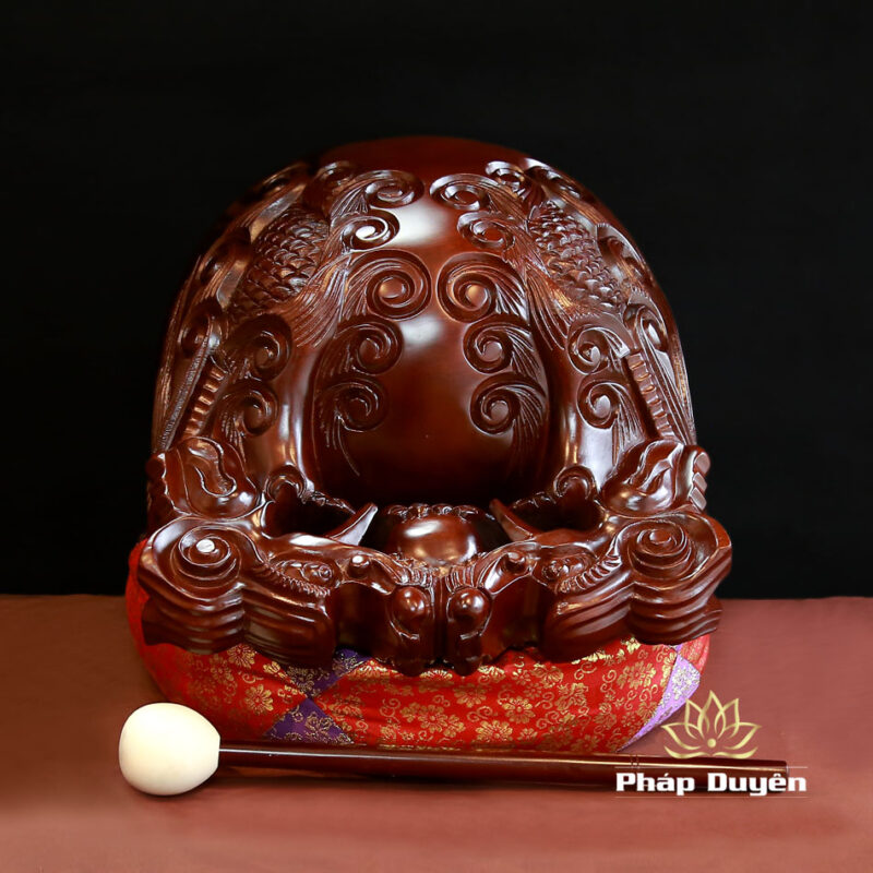 Bộ Chuông Chữ Phật Tâm Kinh Nổi, Mõ Rồng Gỗ Thảo Hoa Lê, Kích Thước 16inch (40cm) - Ảnh 4