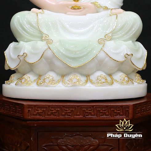 Tượng Phật Thích Ca Mâu Ni Ngồi Đài Sen Có Lá Đề, Bằng Bột Đá Cẩm Thạch Màu Thiên Thanh, Cao 40-66cm - ảnh 15