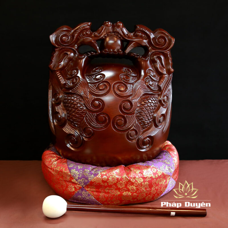 Bộ Chuông Chữ Phật Tâm Kinh Nổi, Mõ Rồng Gỗ Thảo Hoa Lê, Kích Thước 16inch (40cm) - Ảnh 5