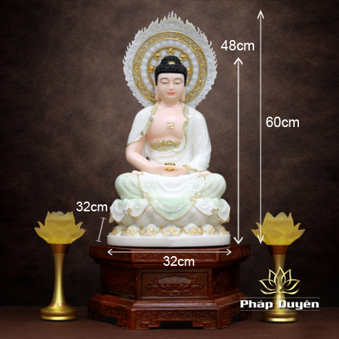 Tượng Phật Thích Ca Mâu Ni Ngồi Đài Sen Có Lá Đề, Bằng Bột Đá Cẩm Thạch Màu Thiên Thanh, Cao 40-66cm - ảnh 16