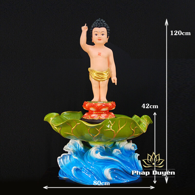 Chậu Tắm Phật Đản Sanh Lá Sen, Chất Liệu Composite, Cao 42cm Rộng 80cm - Ảnh 7