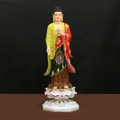 Tượng Phật A Di Đà Đứng Bằng Composite Sơn Màu Đá Viền Vàng, Cao 140cm