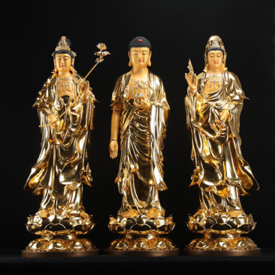 Bộ Tượng Tây Phương Tam Thánh Đứng Bằng Đồng, Cao 108cm