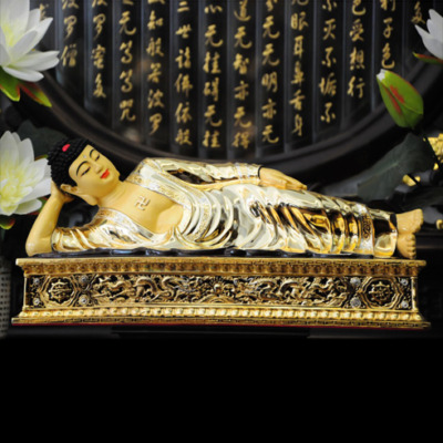 Tượng Bổn Sư Thích Ca Nằm Kiết Tường Bằng Đồng Vàng, Kích Thước 45cm