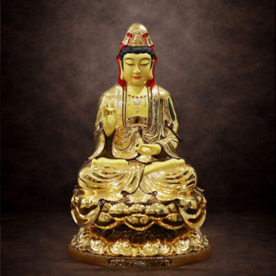 Tượng Phật Bà Quan Âm Ngồi, Đồng Đài Loan Mạ Vàng, Kích Thước 48cm