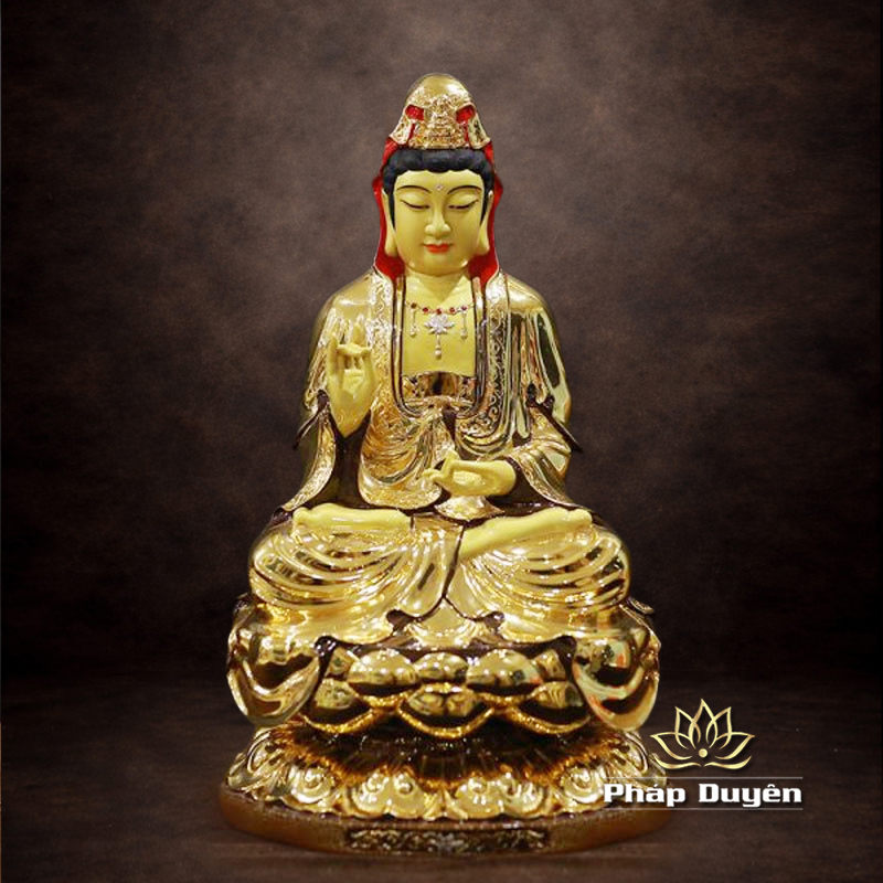 Tượng Phật Bà Quan Âm Ngồi, Đồng Đài Loan Mạ Vàng, Kích Thước 48cm - ảnh 5