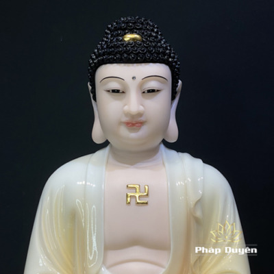 Alternative view of Tượng Phật Dược Sư Ngồi, Bột Đá Sơn Đế Sen Trắng Ghi, Cao 48cm