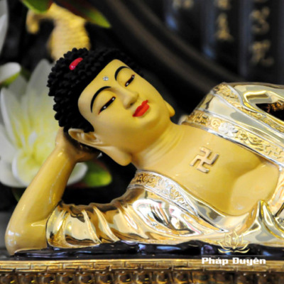 Alternative view of Tượng Bổn Sư Thích Ca Nằm Kiết Tường Bằng Đồng Vàng, Kích Thước 45cm