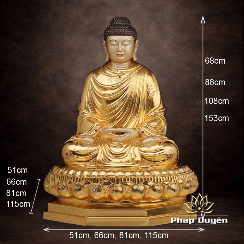 Tượng Bổn Sư Thích Ca Tĩnh Tâm Bằng Đồng Dát Vàng, Cao 68-153cm - ảnh 13