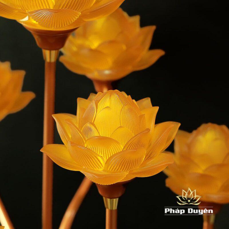 Đôi Đèn Thịnh Thế Hoa Khai 7 bông Thuỷ Lưu Ly Vàng Nở, Thân Đỏ Đèn Vàng, Cao 80cm, Ngang 46cm - Ảnh 7