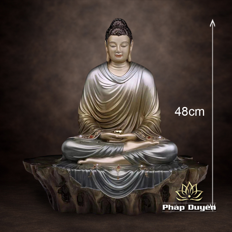Tượng Bổn Sư Thích Ca Tĩnh Tâm Bằng Đồng Men Cổ, Cao 48cm - ảnh 13