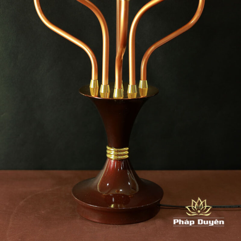 Đôi Đèn Thịnh Thế Hoa Khai 7 bông Thuỷ Lưu Ly Vàng Nở, Thân Đỏ Đèn Vàng, Cao 80cm, Ngang 46cm - Ảnh 8