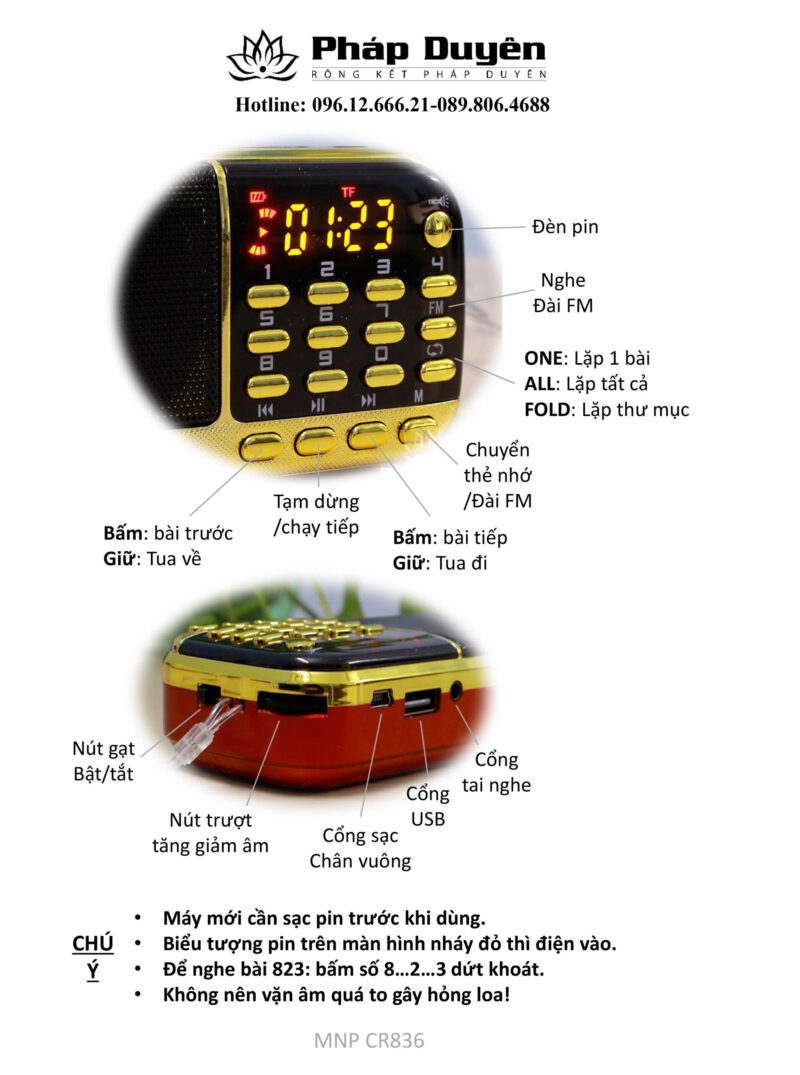Máy Nghe Pháp Dùng Thẻ Nhớ Ngoài, Hiệu Craven Cr836 - Ảnh 14