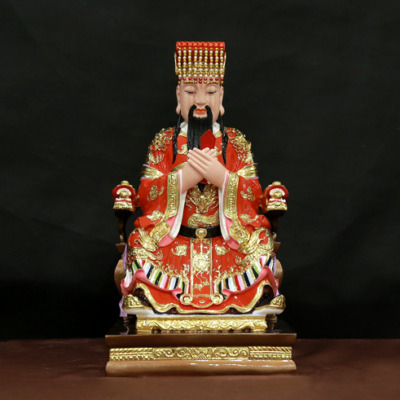 Tượng Ngọc Hoàng Ngồi Ngai Rồng Áo Đỏ Sơn Mạ Vàng Bằng Composite, Cao 40cm, 48cm