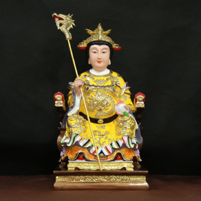 Tượng Vương Mẫu Nương Nương (Diêu Trì) Ngồi, Ngai Rồng Áo Vàng Bằng Composite, Cao 48cm