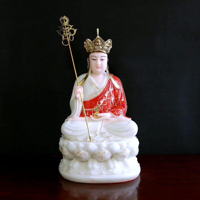 Tượng Địa Tạng Song Liên Ngồi Đài Sen Áo Đỏ Bằng Bột Đá, Cao 30cm, 40cm, 48cm