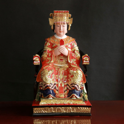 Tượng Thiên Hậu Ngồi Ngai Rồng Áo Đỏ Sơn Mạ Vàng Bằng Composite, Cao 48cm, 66cm