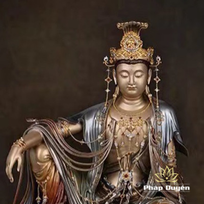 Alternative view of Tượng Quan Âm Đồng Tử Bằng Đồng Mầu Cổ Kim, Cao 48cm