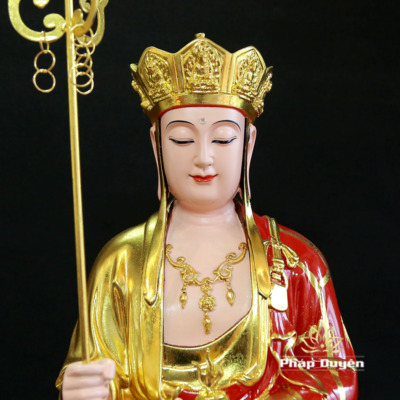 Alternative view of Tượng Địa Tạng Đứng Áo Đỏ Chất Liệu Composite Dát Vàng, Cao 70cm
