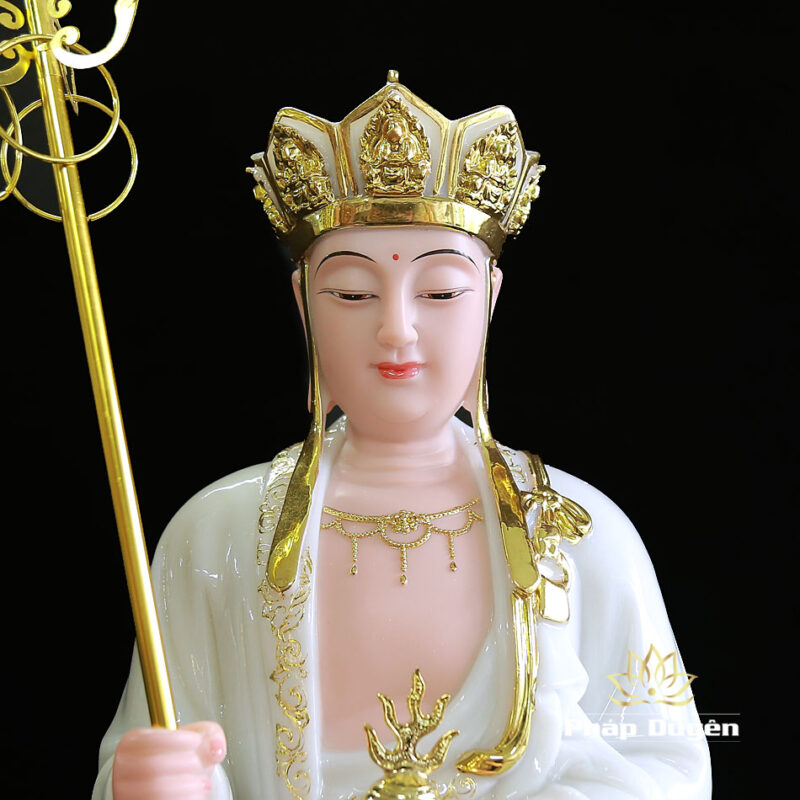 Tượng Địa Tạng Đứng Bằng Bột Đá Trắng Viền Vàng, Cao 66cm, 90cm - Ảnh 2