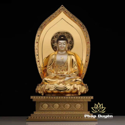 Alternative view of Bộ Tượng Tây Phương Tam Thánh Ngồi Đế Kim Cang Bằng Đồng Đài Loan Dát Vàng, Cao 48cm, 70cm