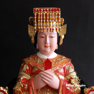 Alternative view of Tượng Thiên Hậu Ngồi Ngai Rồng Áo Đỏ Sơn Mạ Vàng Bằng Composite, Cao 48cm, 66cm