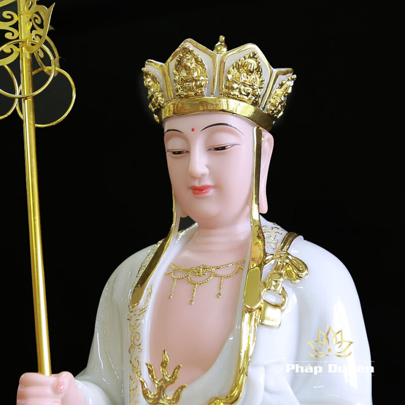 Tượng Địa Tạng Đứng Bằng Bột Đá Trắng Viền Vàng, Cao 66cm, 90cm - Ảnh 3