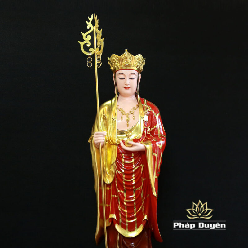 Tượng Địa Tạng Đứng Áo Đỏ Chất Liệu Composite Dát Vàng, Cao 70cm - Ảnh 4