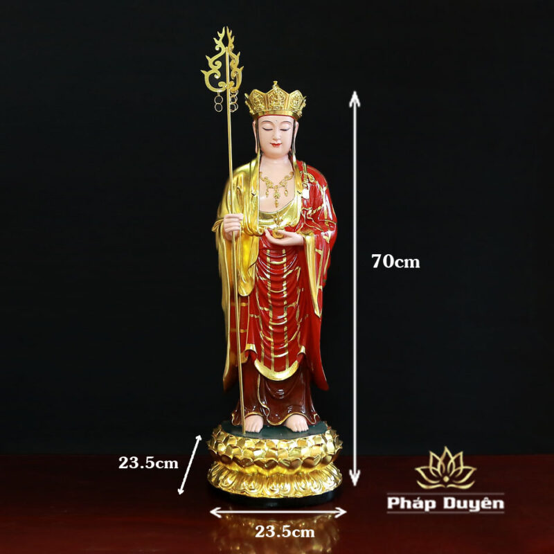 Tượng Địa Tạng Đứng Áo Đỏ Chất Liệu Composite Dát Vàng, Cao 70cm - Ảnh 6