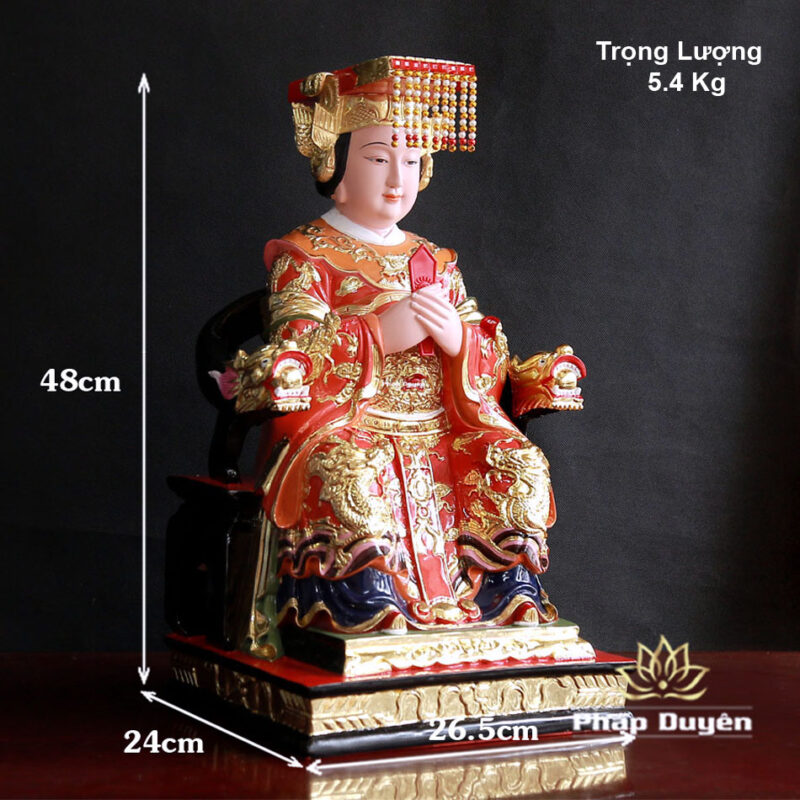 Tượng Thiên Hậu Ngồi Ngai Rồng Áo Đỏ Sơn Mạ Vàng Bằng Composite, Cao 48cm, 66cm - Ảnh 6