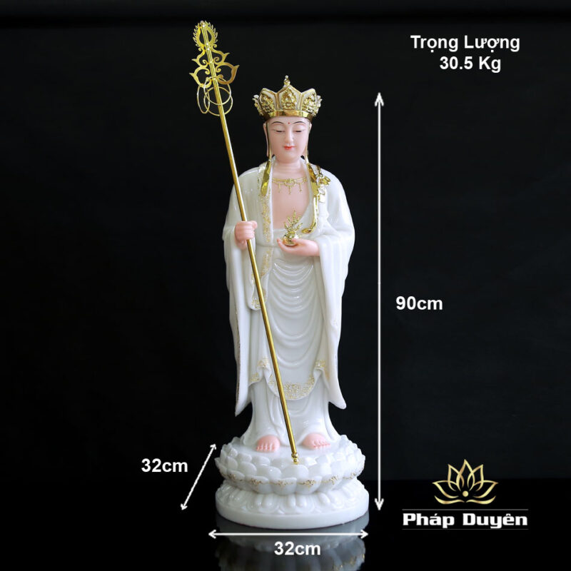 Tượng Địa Tạng Đứng Bằng Bột Đá Trắng Viền Vàng, Cao 66cm, 90cm - Ảnh 6