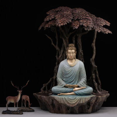 Tượng Phật Thích Ca Thành Đạo Khai Quang Bằng Đồng Sơn Màu, Cao 40cm, 48cm, 68cm (Giá Không Bao Gồm Nai)