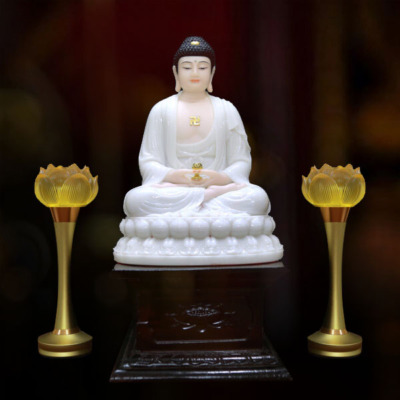 Tượng A Di Đà Ngồi Đài Sen, Bằng Bột Đá Trắng, Cao 36cm