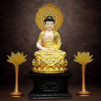 Tượng Thích Ca Ngồi Tĩnh Tâm, Bằng Bột Đá Dát Vàng, Cao 40cm