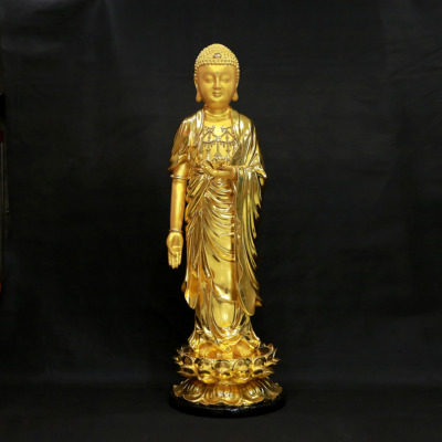 Tượng Phật A Di Đà Đứng Đài Sen, Bằng Composite Dát Vàng, Cao 1.2m