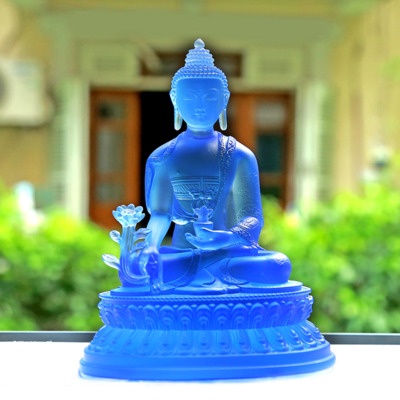 Tượng Phật Dược Sư Lưu Ly Màu Xanh Dương, Không Lá Đề, Cao 19cm