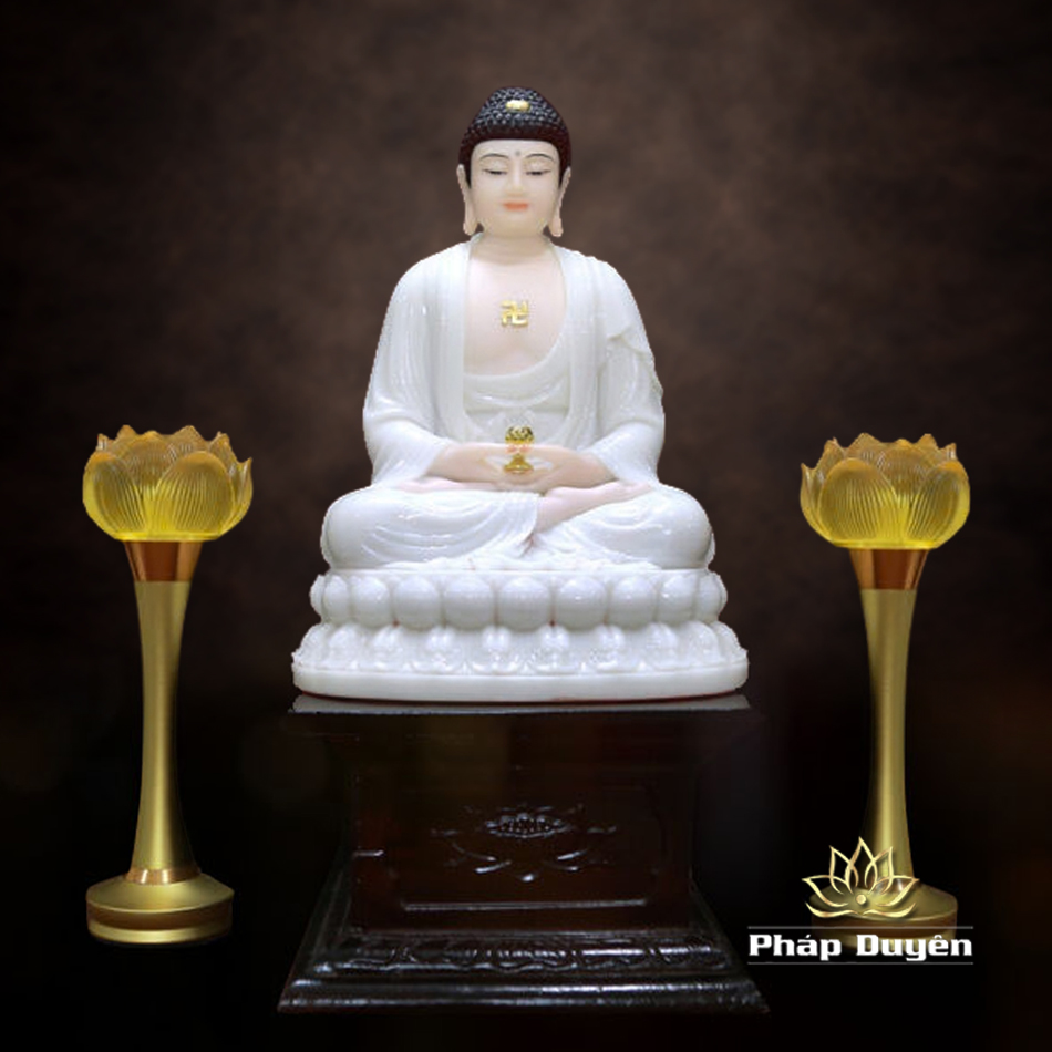 Tượng A Di Đà Ngồi Đài Sen, Bằng Bột Đá Trắng, Cao 36cm - ảnh 5