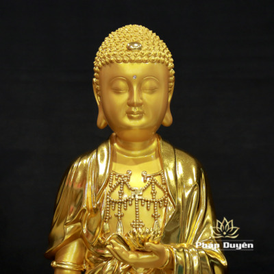 Alternative view of Tượng Phật A Di Đà Đứng Đài Sen, Bằng Composite Dát Vàng, Cao 1.2m