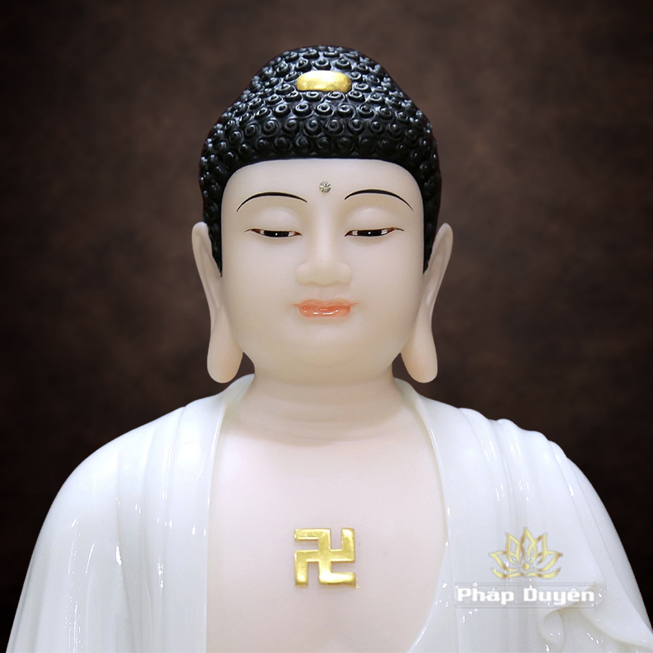 Tượng A Di Đà Ngồi Đài Sen, Bằng Bột Đá Trắng, Cao 36cm - ảnh 6