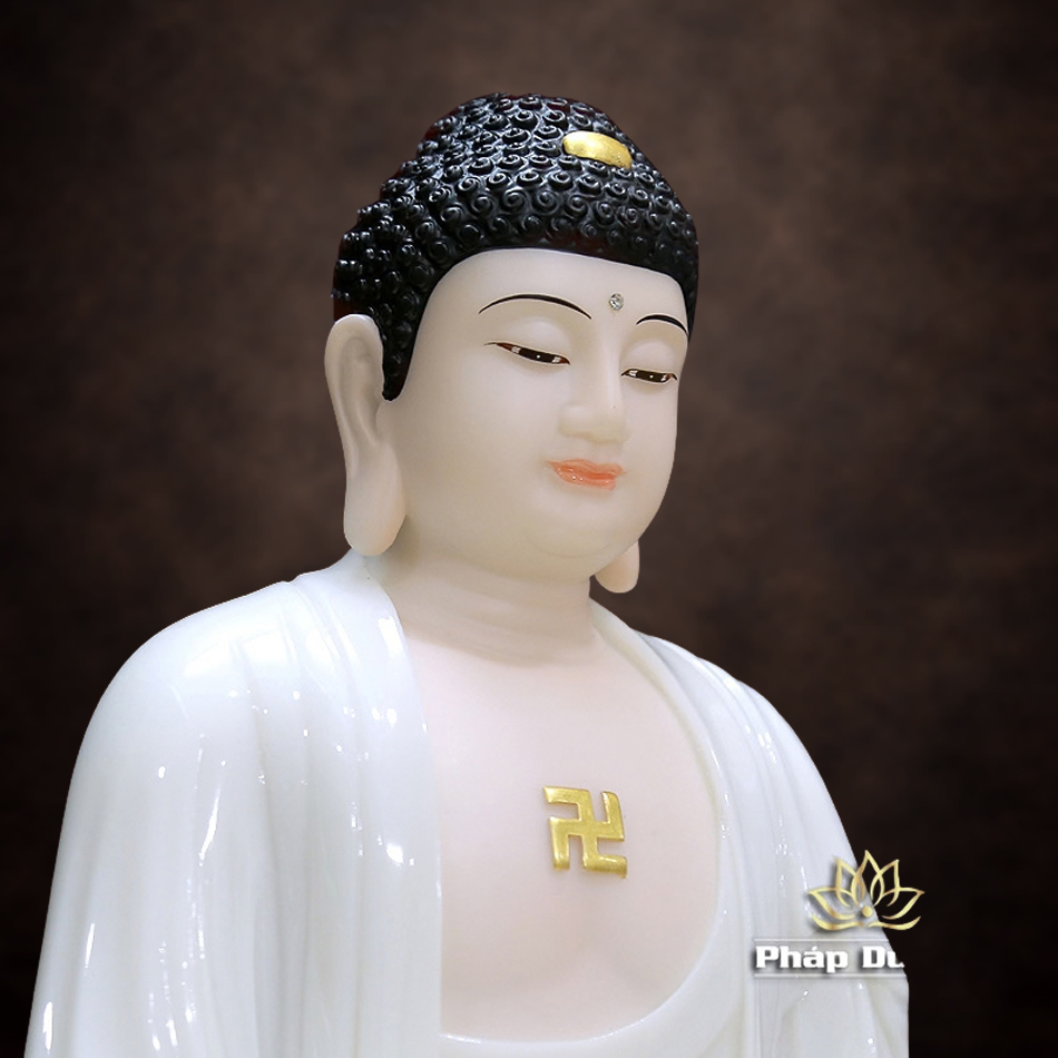 Tượng A Di Đà Ngồi Đài Sen, Bằng Bột Đá Trắng, Cao 36cm - ảnh 7