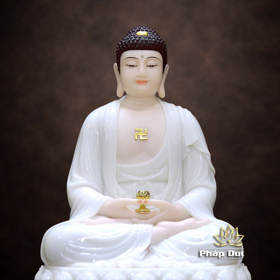 Tượng A Di Đà Ngồi Đài Sen, Bằng Bột Đá Trắng, Cao 36cm - ảnh 8